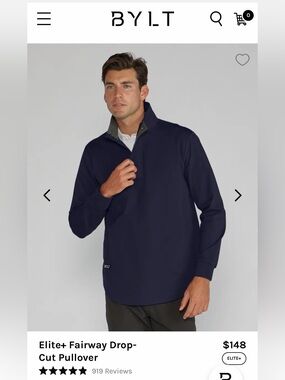BYLT Men’s Elite Fairway Navy Blue Quarter-Zip Pullover Jacket - Large